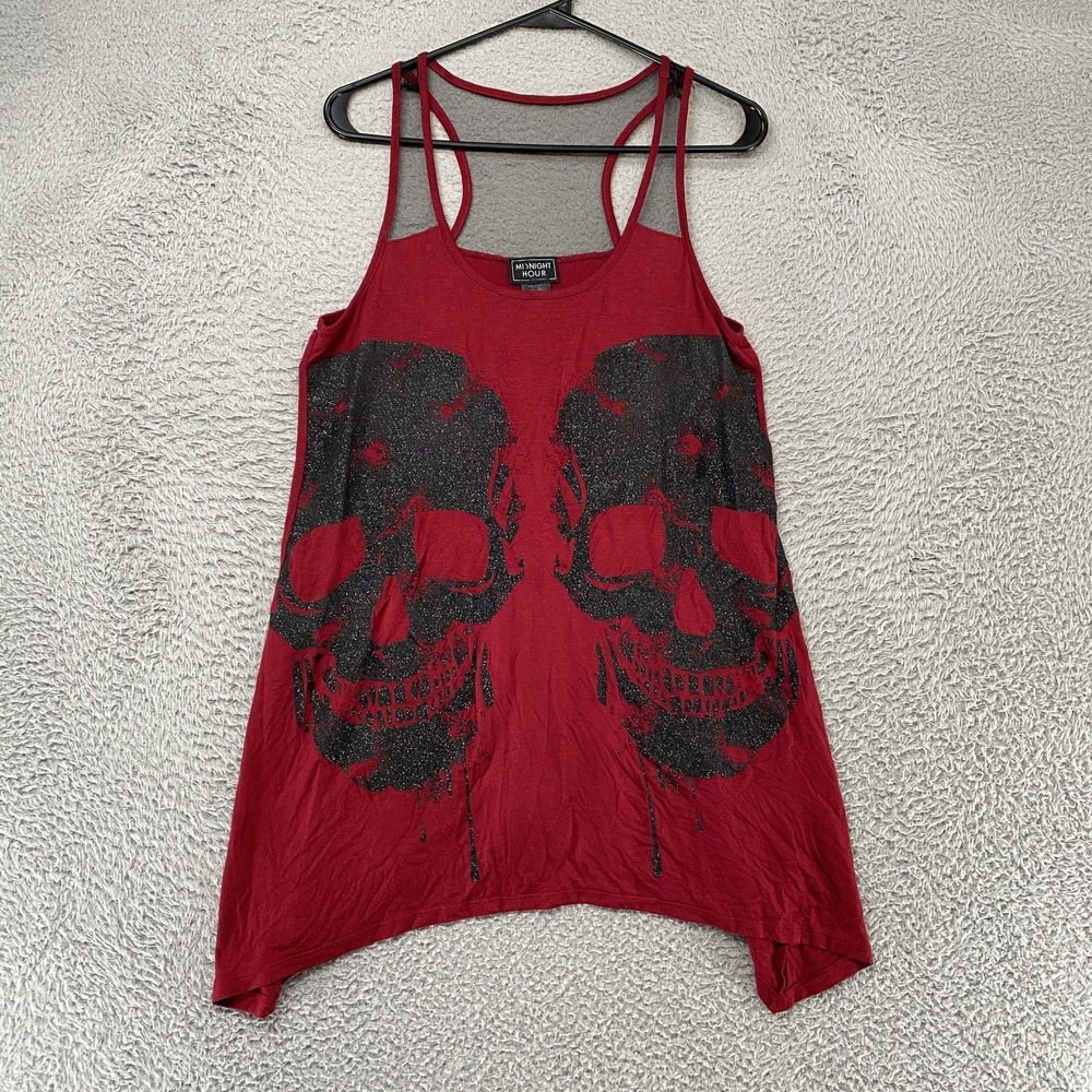 Midnight Hour Tank Top Womens Medium Red Skull Glitter Racerback Tunic‎ Goth